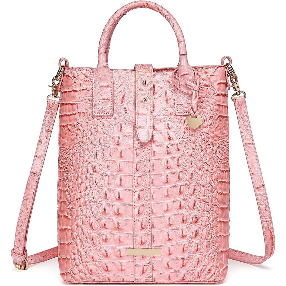Women's Pink Crocodile Vegan Leather Tote Bag With Shoulder Strap